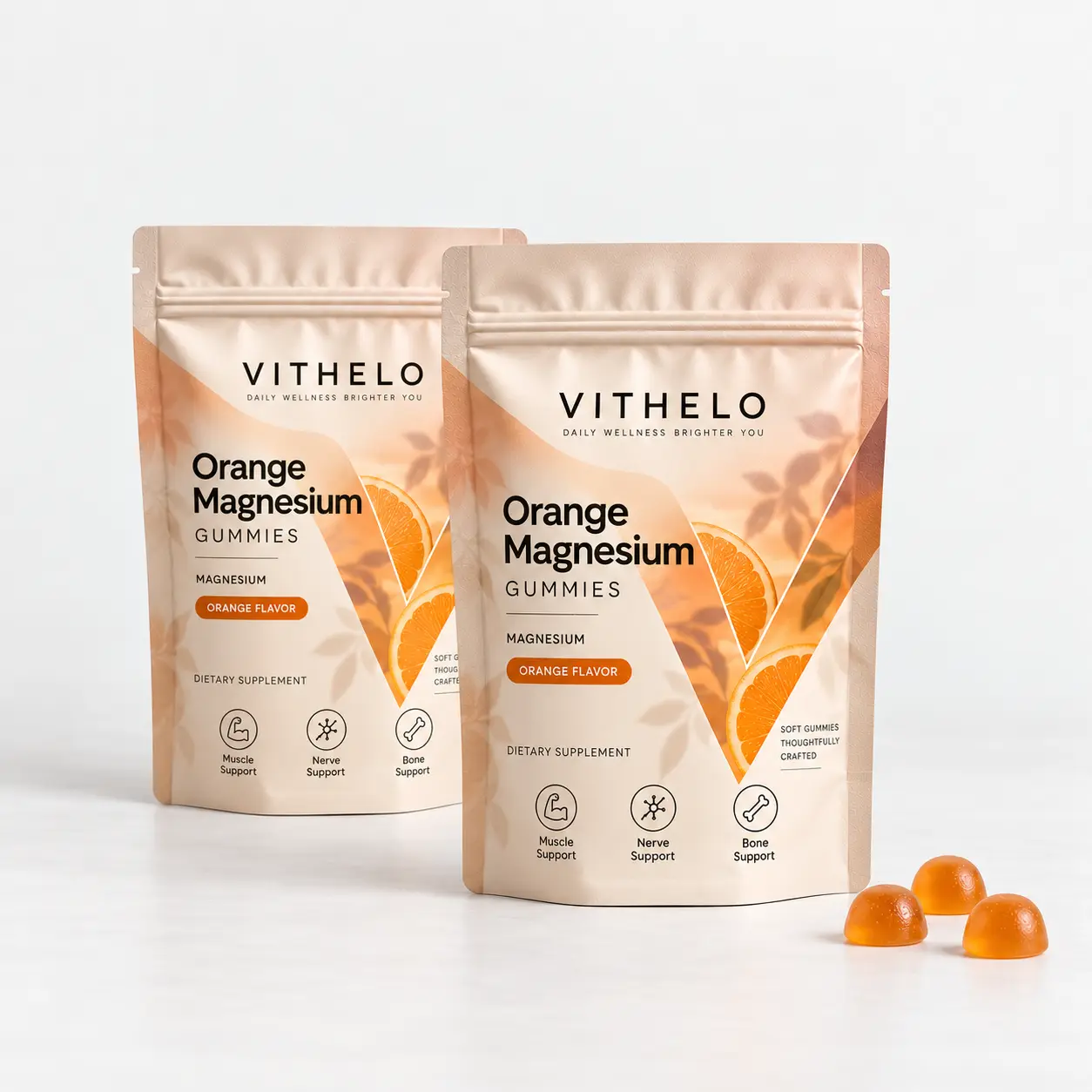 Orange Magnesium Gummies: two complete matching pouch packs