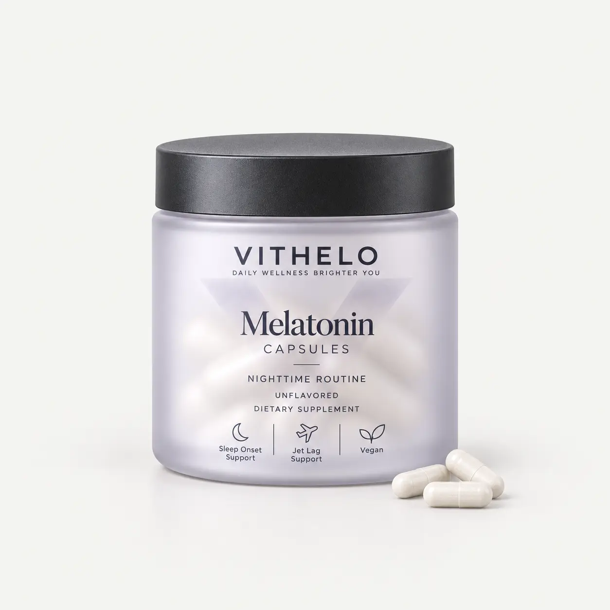 Melatonin Capsules: product and packaging, bottle