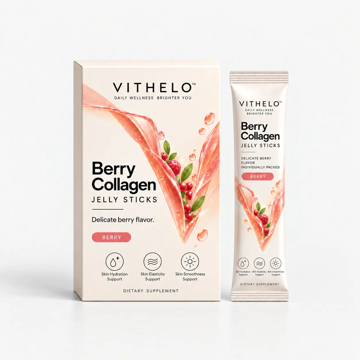 Berry Collagen Jelly: product and packaging, individual jelly sachets