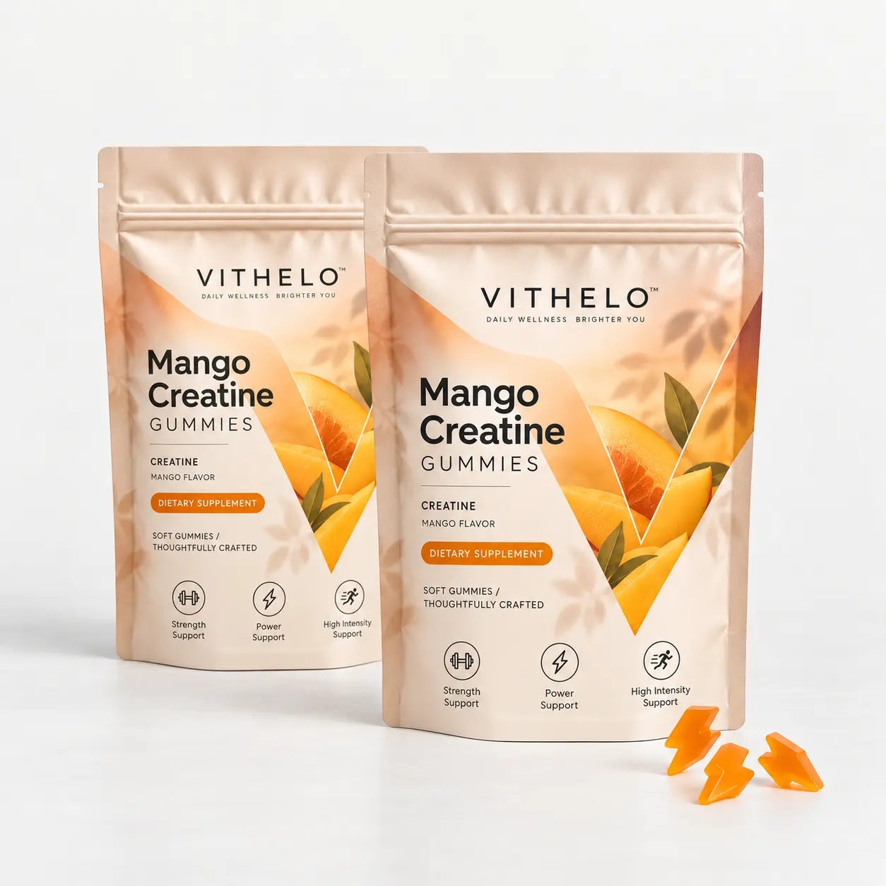 Mango Creatine Gummies: two complete matching pouch packs